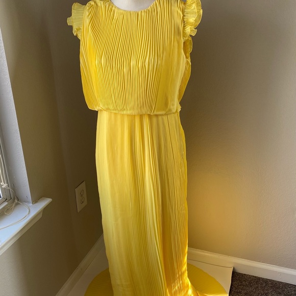 Dresses & Skirts - Lotus Thread Yellow Pleated Flutter Sleeve